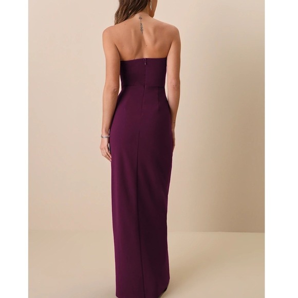 Lulus Burgundy Strapless High Slit Maxi Dress Formal Evening Gown XL - Picture 8 of 13